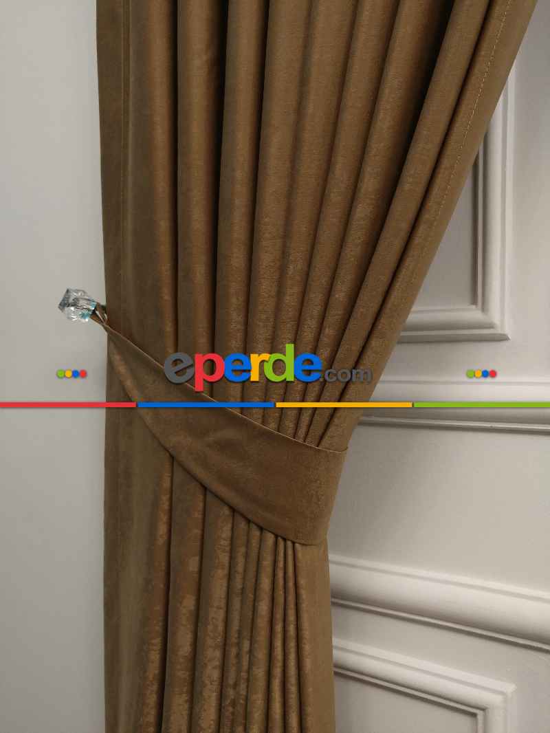 Yatak Odası - Soft Fon Perde Kakao Dökümlü En - Kahve Açık