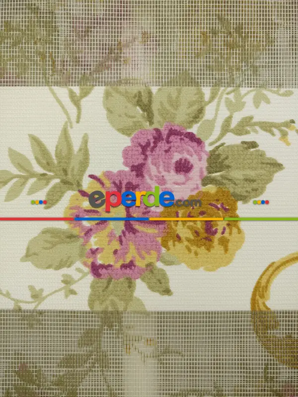 Çiçek Desenli Zebra Perde