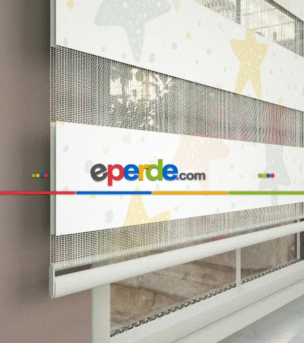 Yıldız Desenli Baskılı Zebra Perde- Çok Renkli