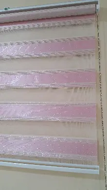 Mutfak - Pembe Plise Simli Zebra Perde- Pembe-gri Simli-ekru