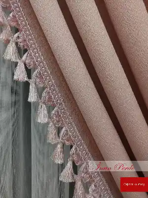 Pudra Pembe Renk Saçaklı Fon Perde- Pembe Açık