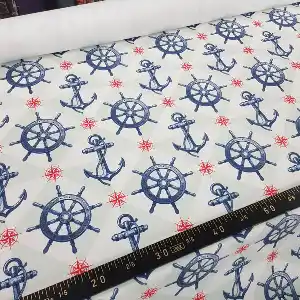 Marine Dümen Desenli Fon Perde Evm1132 Kumaşı Kalındır Duck Bezi Değildir- Beyaz- Çok Renkli 3