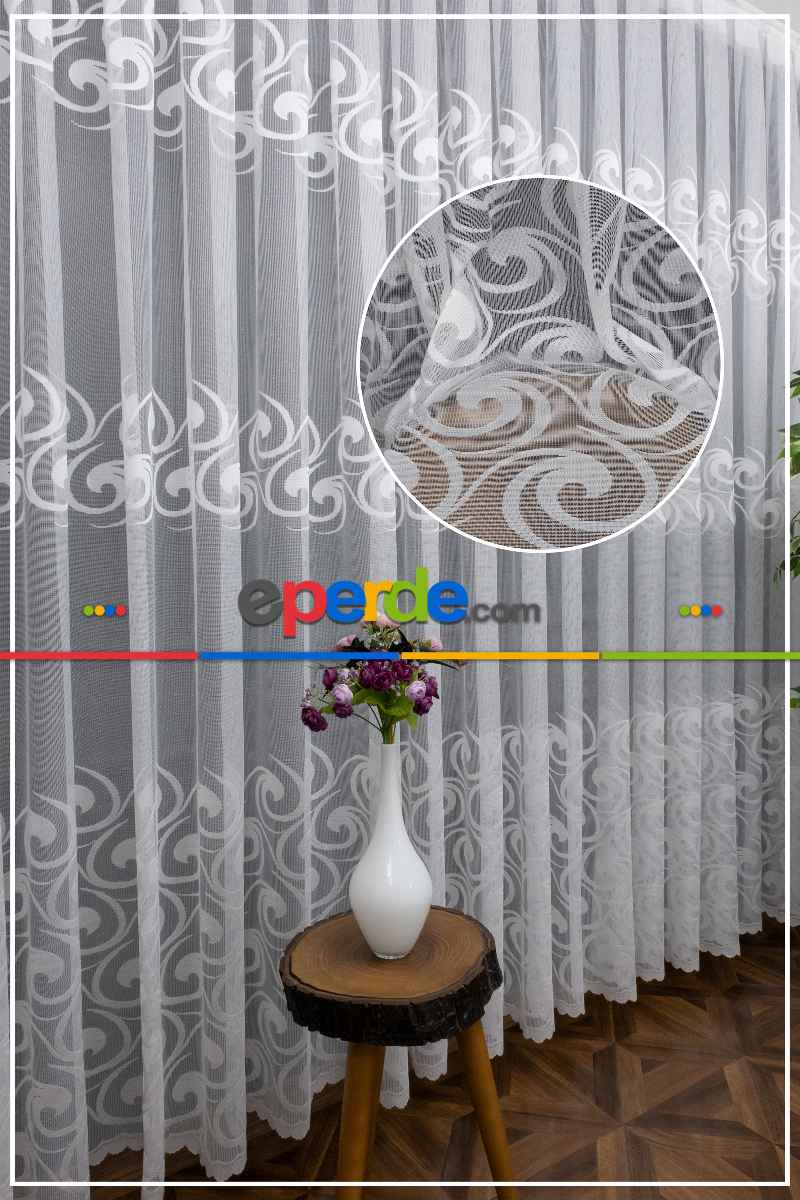 Oturma Odası - Ft Serisi Vakko Desen Tül Perde- Ekru