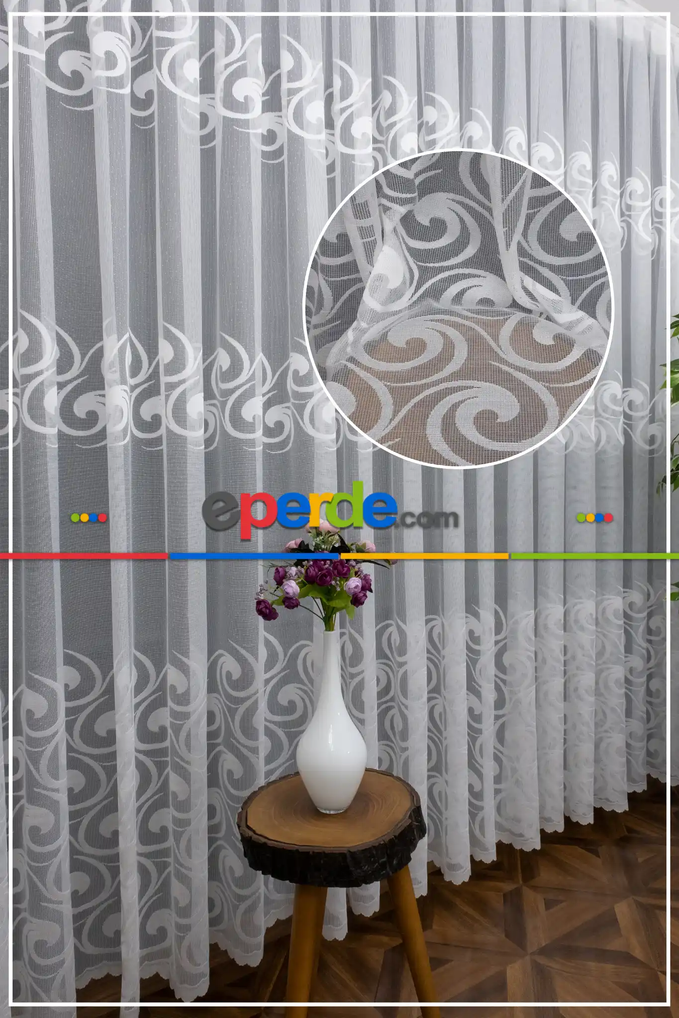 Ft Serisi Vakko Desen Tül Perde- Ekru