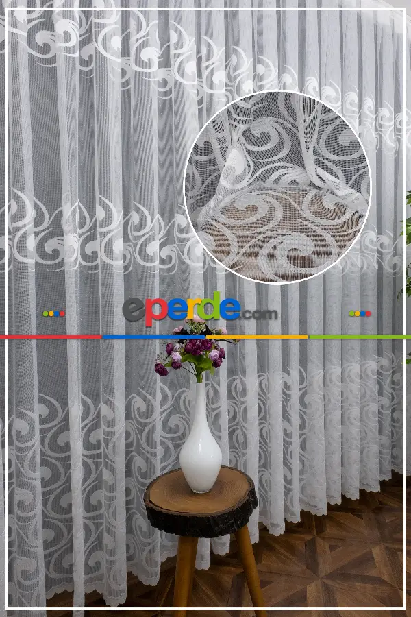 Mutfak Ft Serisi Vakko Desen Tül Perde- Ekru