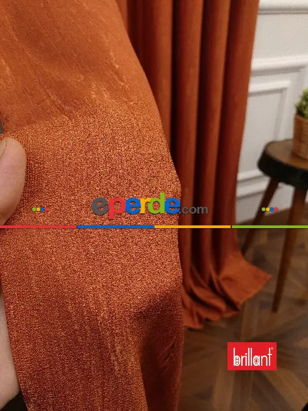 Brillant Jakar Fon Kiremit Renk Düz Fon Perde - Kiremit Rengi