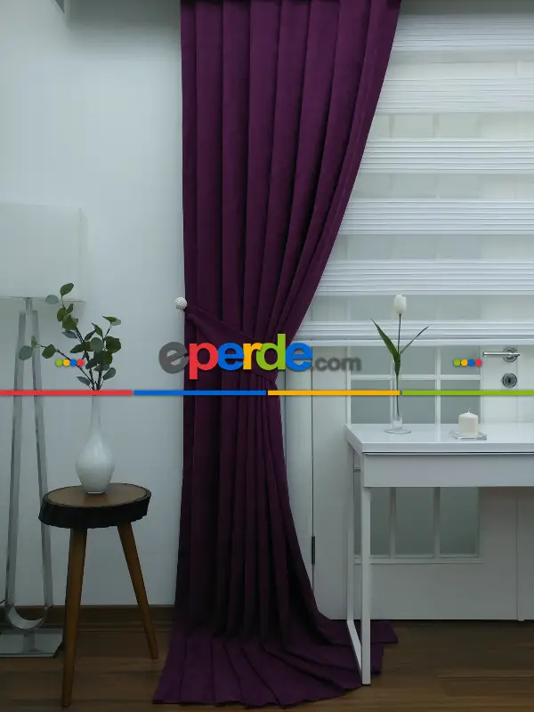 Mor Düz Fon Perde- Mor