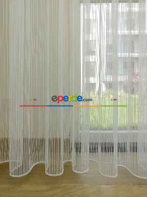 Zincir Desen Yüksek Kaliteli İpek Zemin Tül Perde- Ekru - Kurşunlu Tül