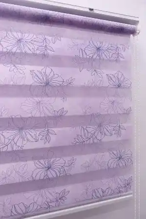 Çiçek Desen Zebra Perde- Mor-lila
