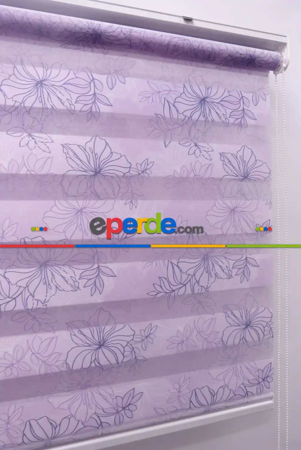 Çiçek Desen Zebra Perde- Mor-lila
