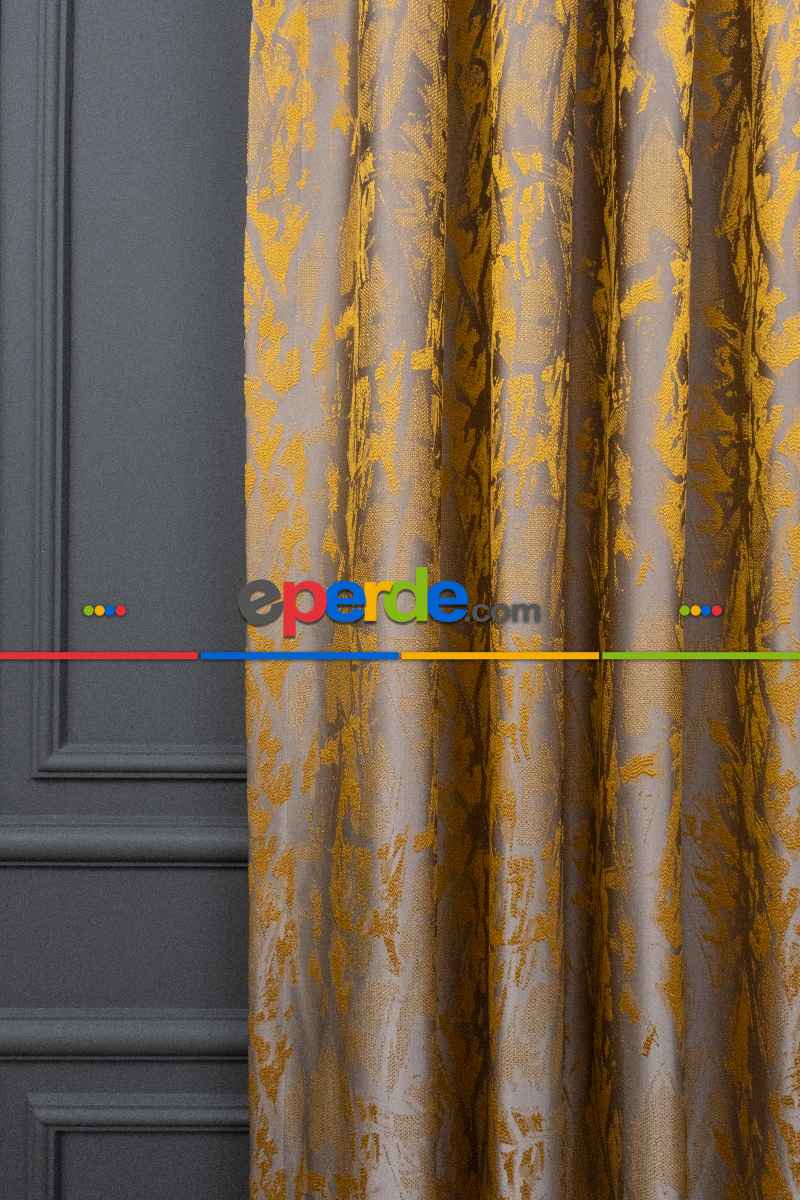 Jakar Dokuma Fon Perde Hardal Sarı Renk