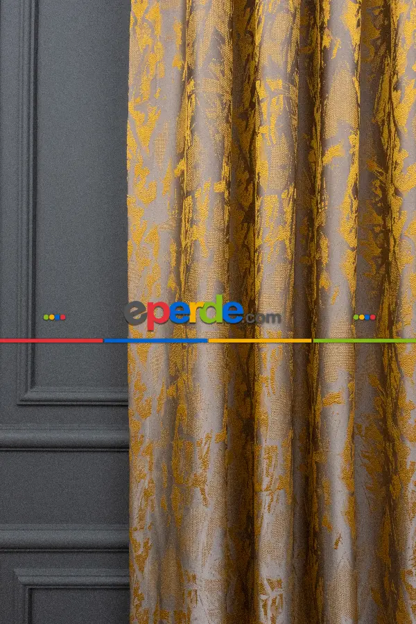 Yatak Odası - Jakar Dokuma Fon Perde Hardal Sarı Renk