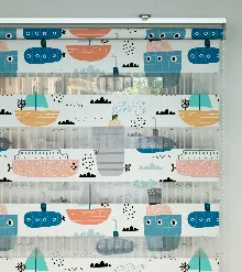 Gemi Desenli Baskılı Zebra Perde- Çok Renkli