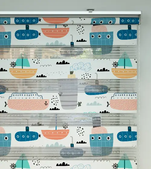 Gemi Desenli Baskılı Zebra Perde- Çok Renkli