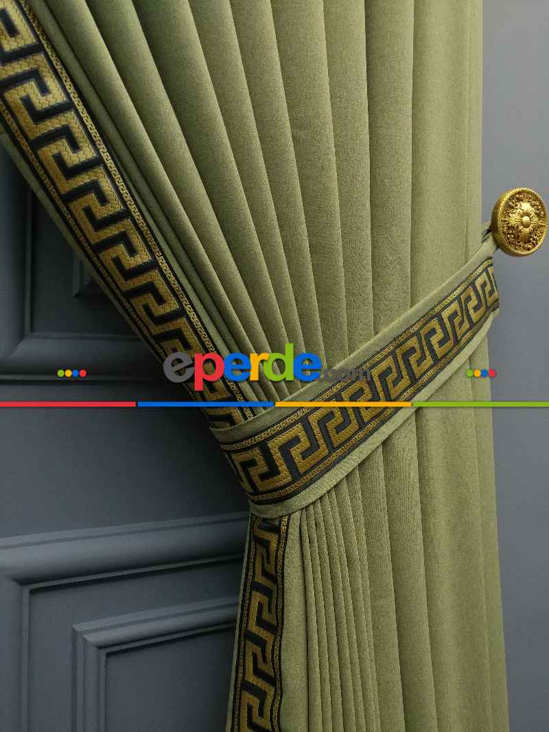 Salon Perdesi - Modern Bordürlü Salon Fon Perdesi İkon 2021 Elıte- Siyah