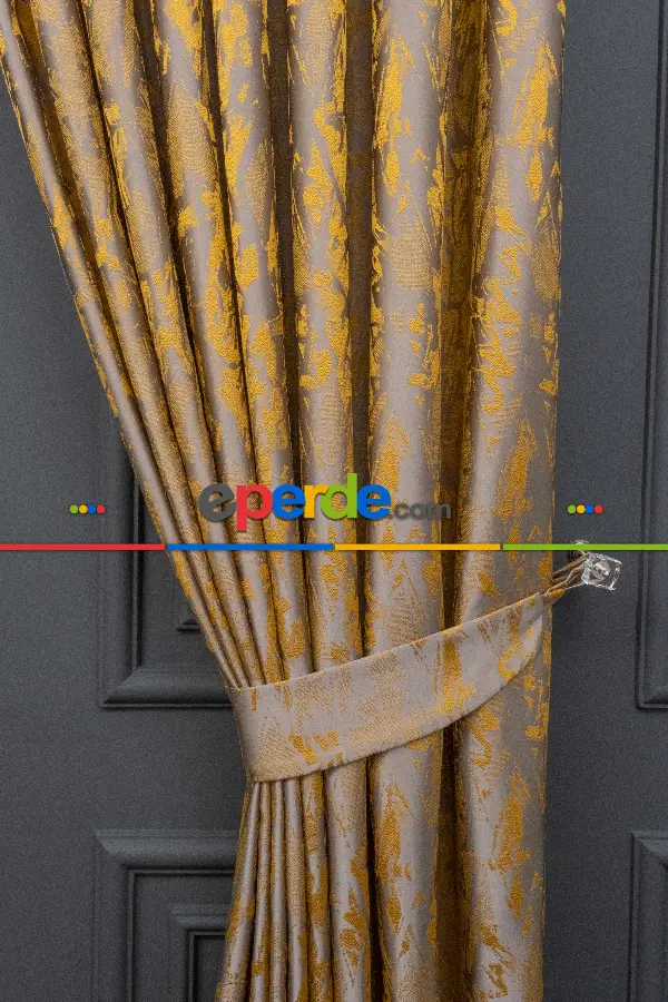 Yatak Odası Fon Jakar Dokuma Fon Perde Hardal Sarı