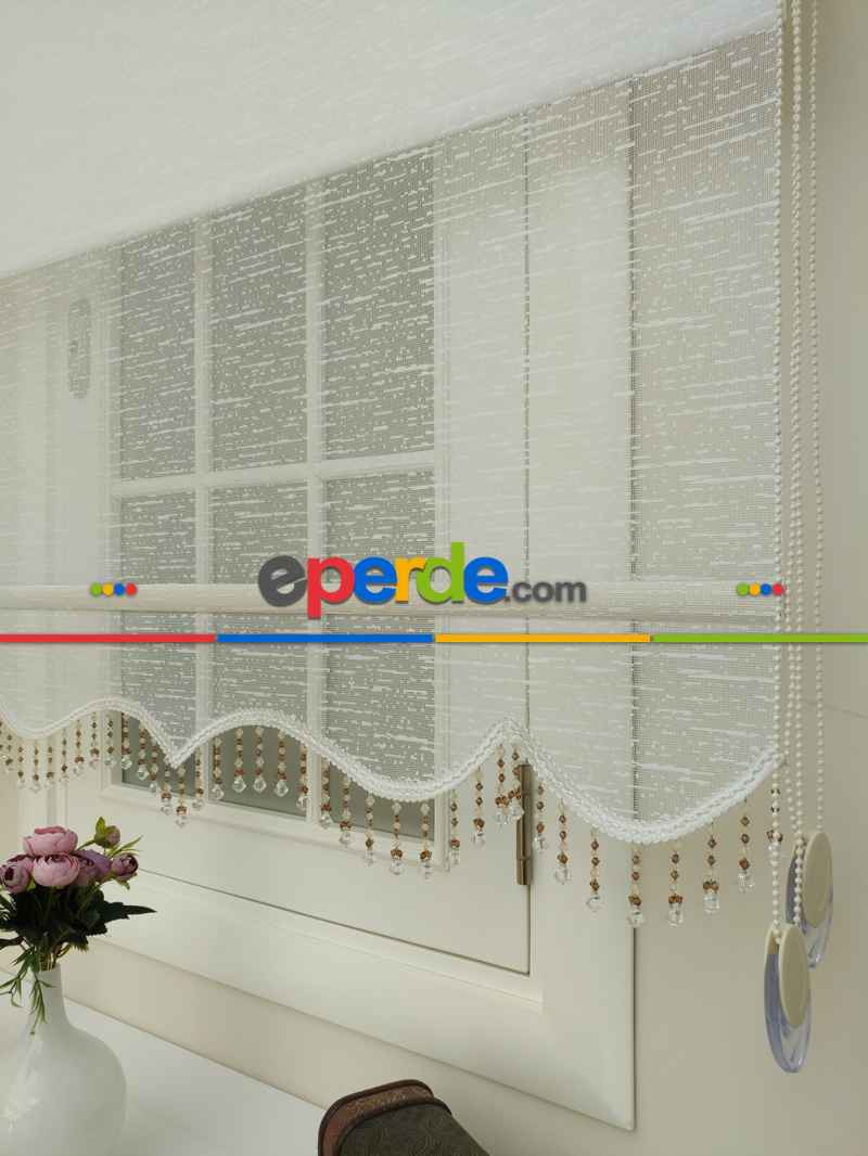 Brillant Tül Ve Stor Perde - Çiftli Sistem Tül Ve Güneşlik - Ekru-beyaz