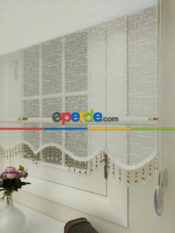 Brillant Tül Ve Stor Perde - Çiftli Sistem Tül Ve Güneşlik - Ekru-beyaz