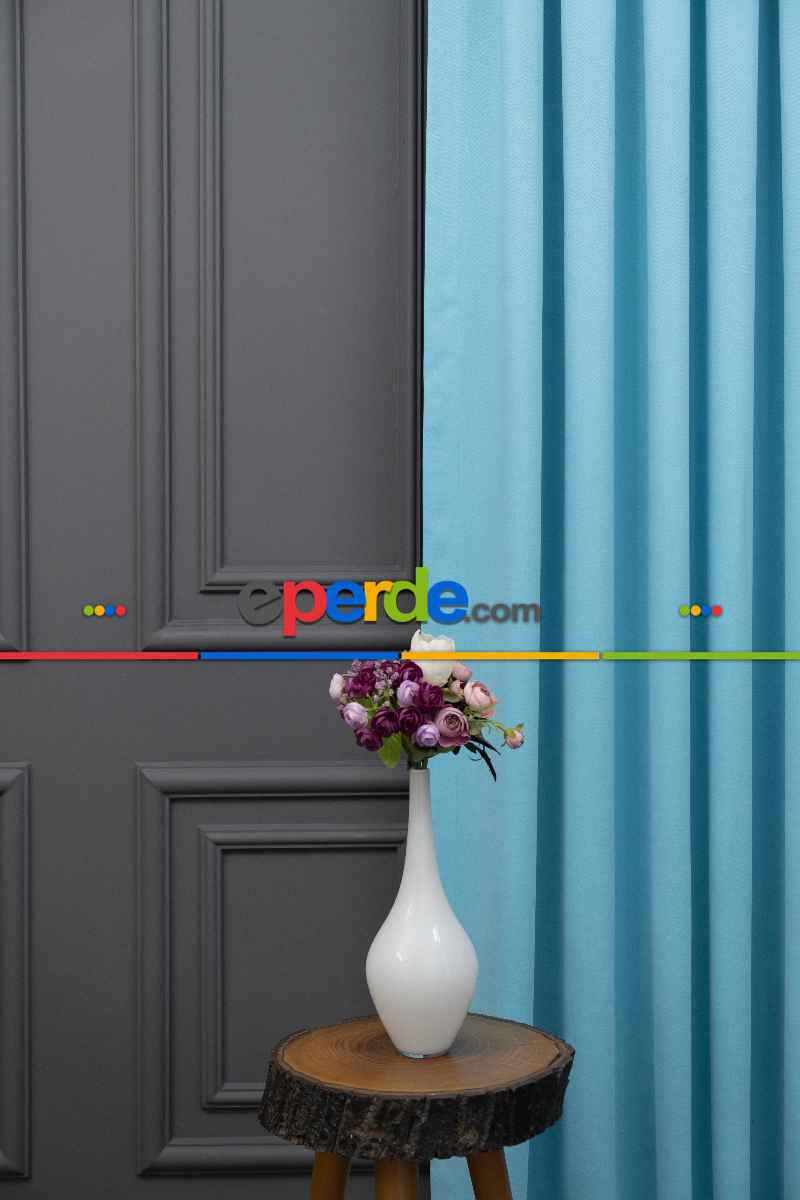 Turkuaz Rengi Düz Fon Perde En Dökümlü Fon Perde 07