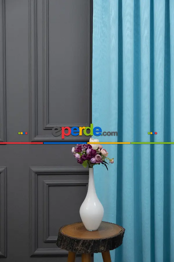 Salon - Turkuaz Rengi Düz Fon Perde En  Dökümlü Fon Perde 07