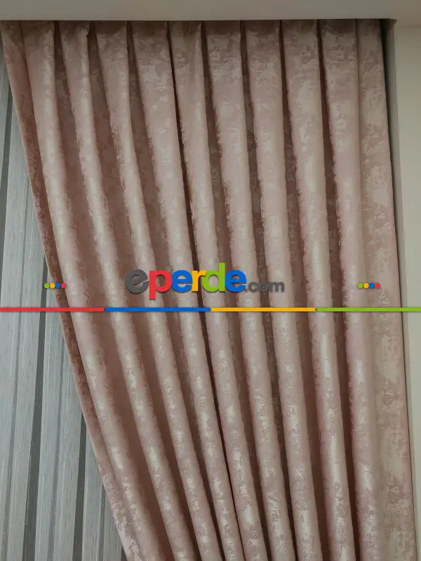 Pudra Renk Jakar Desenli Fon Perde- Pudra