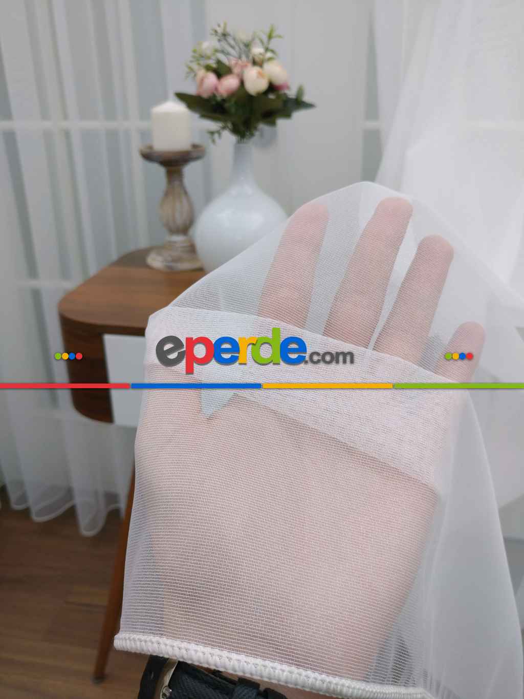 Salon Tül - Düz Tül Pırıltılı Zemin Perde- Ekru