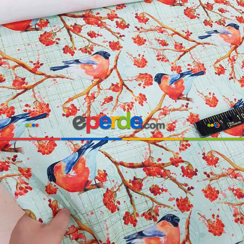 Kuş Ve Çiçek Desenli Fon Perde Evm828 Kumaşı Kalındır Duck Bezi Değildir- Beyaz