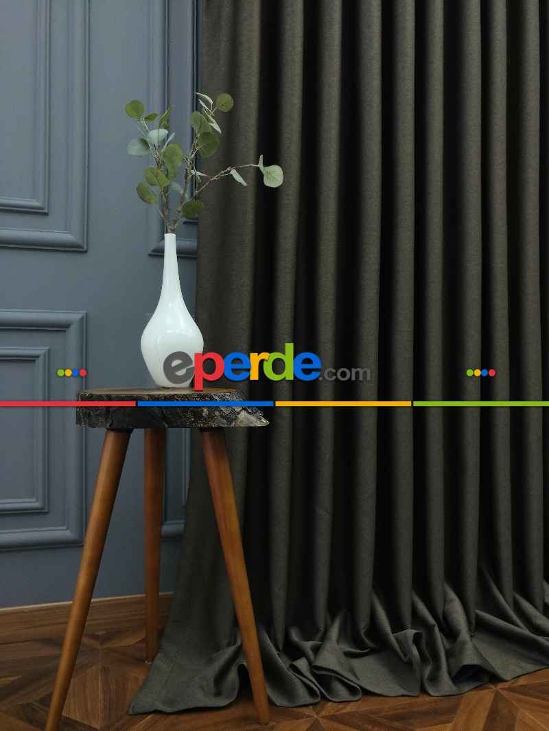 Modern Keten Görünümlü Işık Geçirmez Karatma Fon Perde 2025 Ikon- Kahve Venge-acı Kahve