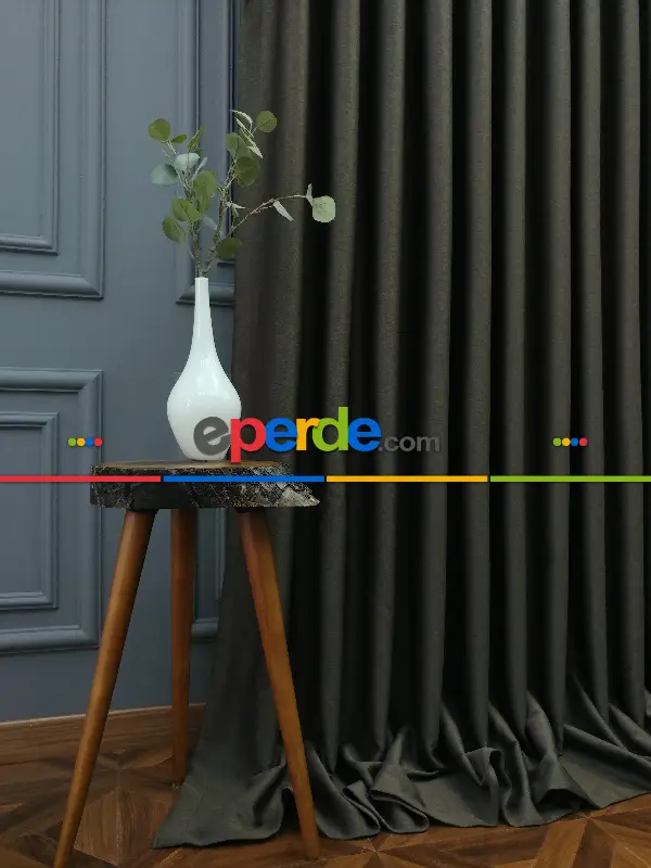 Yatak Odası - Modern Keten Görünümlü Işık Geçirmez Karatma Fon Perde 2021 Ikon- Kahve Venge-acı Kahve