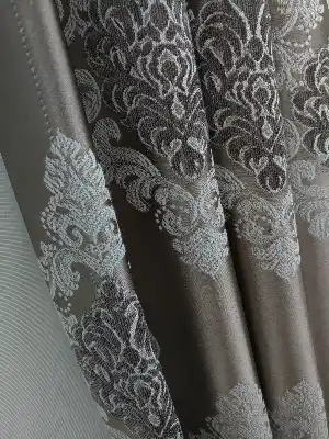 Salon Fon Perde - Fon Perde - Gri Rengi - Damask Desenli- Gri-Füme-Antrasit