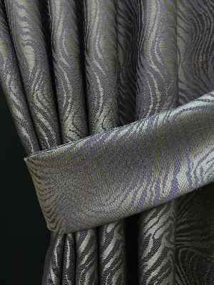 Dikiş Fiyata Dahildir - Mor Dalga Desenli Jakar Fon Perde- Mor