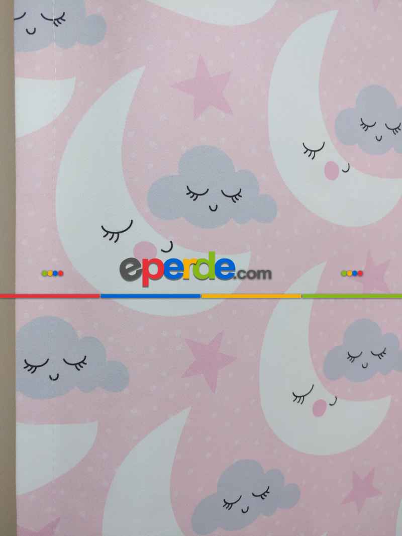 Kız Çocuk Odası Fon Perde - Ay Dede Desenli Fon Perde Modelleri - Pembe Mavi