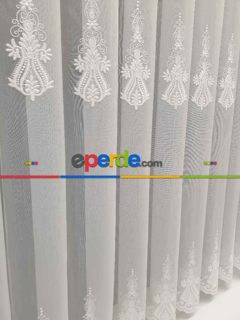 Salon Tül - Nakışlı Damask Model Nakıştrend Tül Salon Tasarım Perdesi