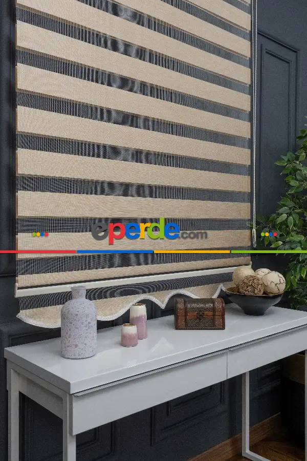 70x200 Hazır Koyu Krem Bambu Zebra Perde