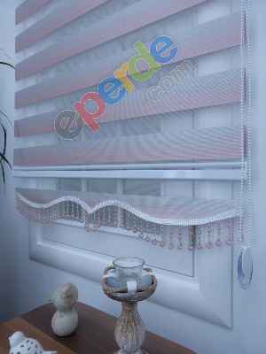 Pudra Pembe Gri Bambu Zebra Perde Degrade Geçişli