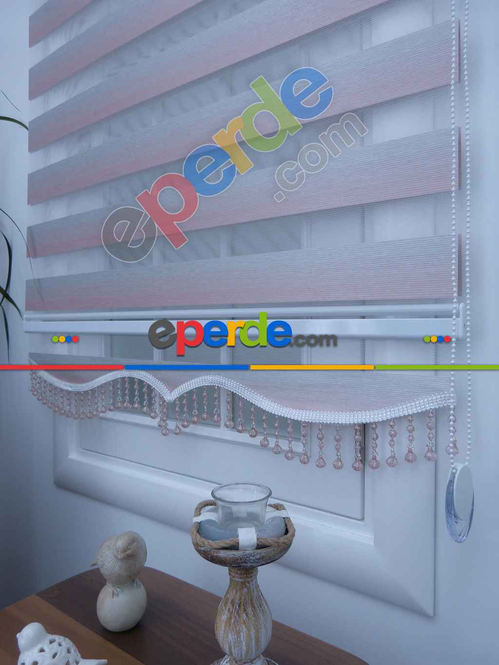 Pudra Pembe Gri Bambu Zebra Perde Degrade Geçişli