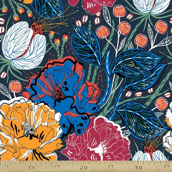 Mavi Çiçek Desenli Fon Perde Evm611 Kumaşı Kalındır Duck Bezi Değildir- Siyah-Mavi-Sarı-Beyaz-Pembe