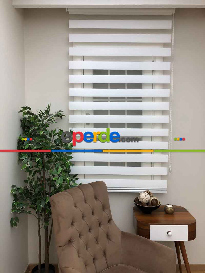 Yüksek Kalite Düz Zebra Perde - Beyaz Renk- Beyaz