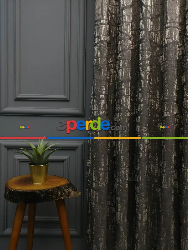 Modern Desenli Jakarlı Fon Perde Yeni Seri 101- Bej-füme-gri Açık