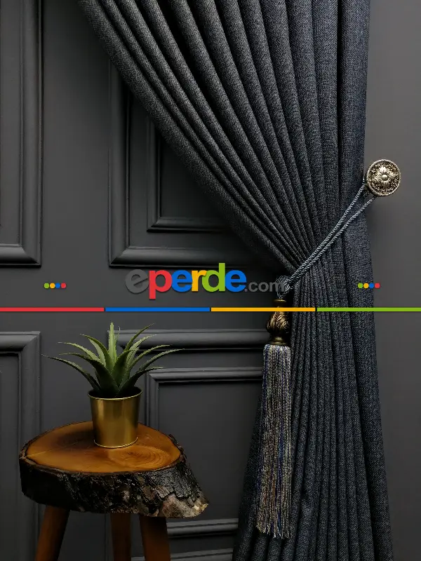 Gerçek Hasır Dokuma Salon Fon Perdesi 2021 Elite Series- Füme-mavi Grimsi