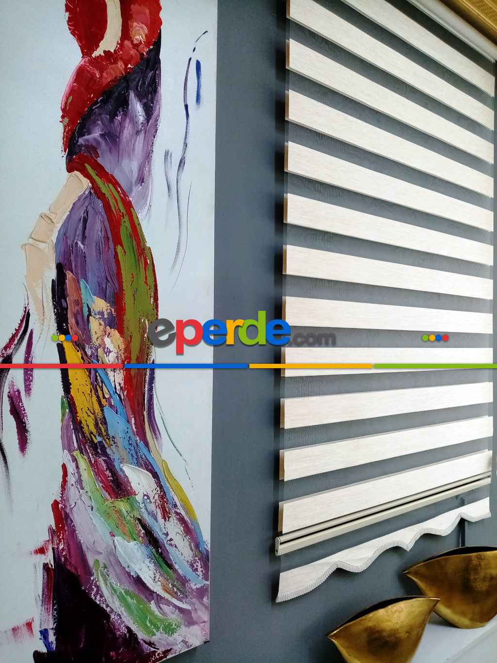 Oturma Odası - Bambu Zebra 2021 Sezonu Krem Renk A Kalite Bambu Zebra Perde- Krem