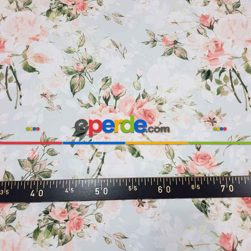 Çiçek Desenli Fon Perde Evm444 - Kumaşı Kalındır Duck Bezi Değildir.- Yeşil-Pembe