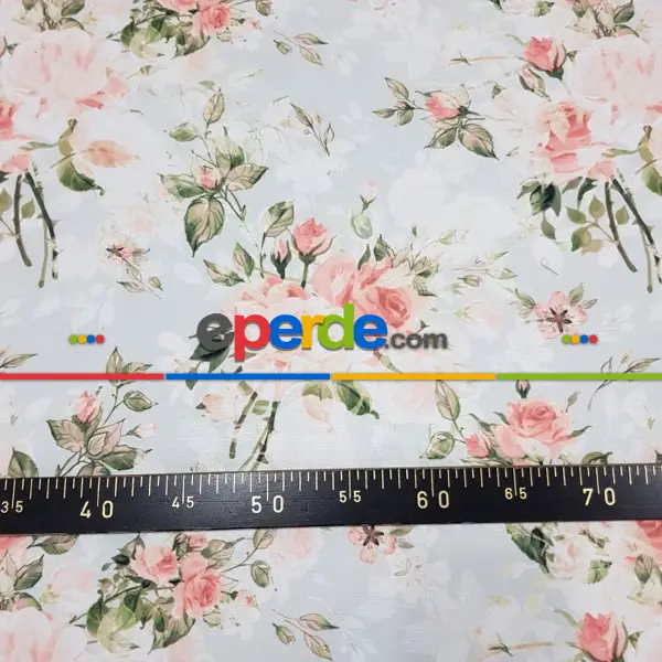 Çiçek Desenli Fon Perde Evm444 - Kumaşı Kalındır Duck Bezi Değildir.- Yeşil-Pembe