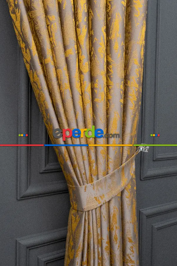 Yatak Odası - Jakar Dokuma Fon Perde Hardal Sarı Renk