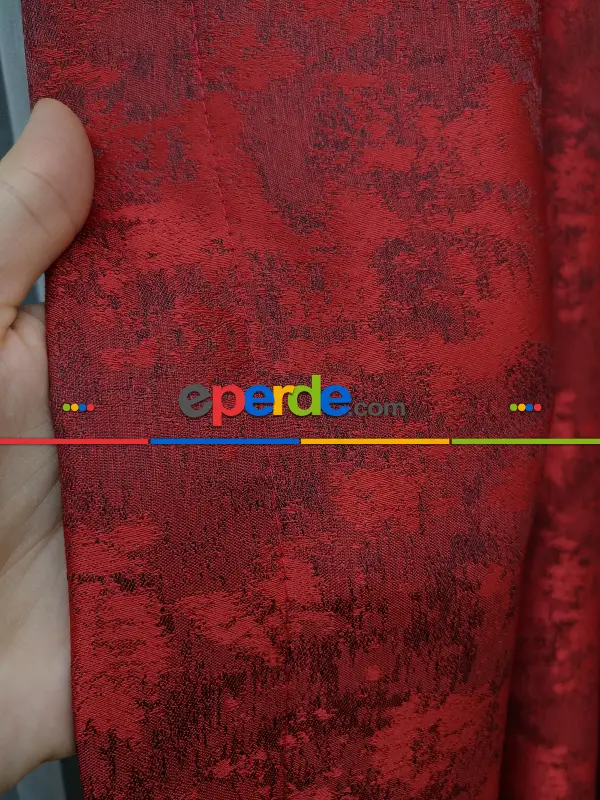 Kırmızı Bordo Renk Jakar Desenli Fon Perde - Bordo