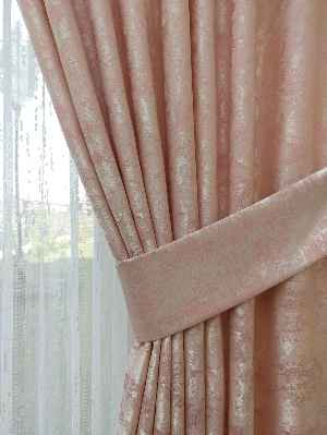 Patinedesenli Pudra - Katyonik Jakar Fon Perde- Pudra