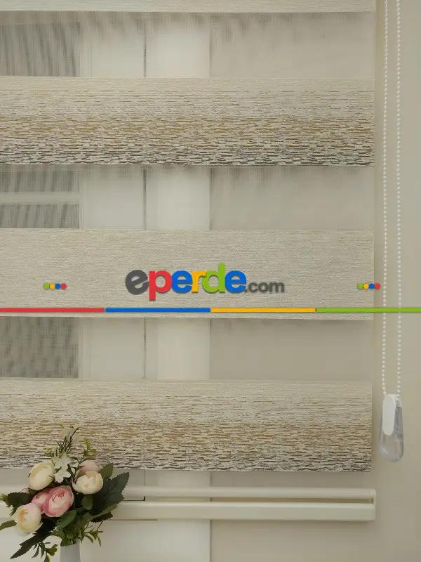 Krem - Kahverenk Geçişli Zebra Perde 2021 Elit(kalın Kumaş)- Krem-kahve