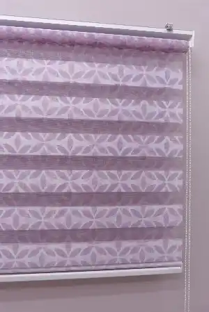 Çiçek Desen Zebra Perde- Lila Koyu Lila