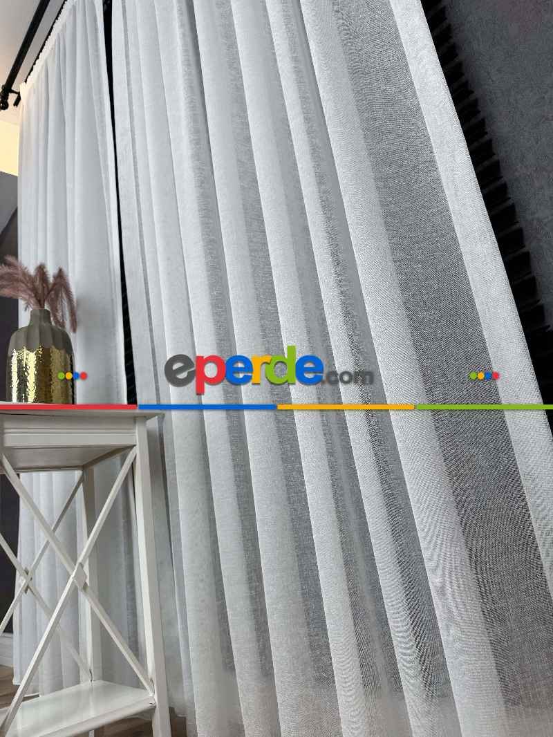 Ekru Keten Tül Perde, Büzgü Ekstraforlu