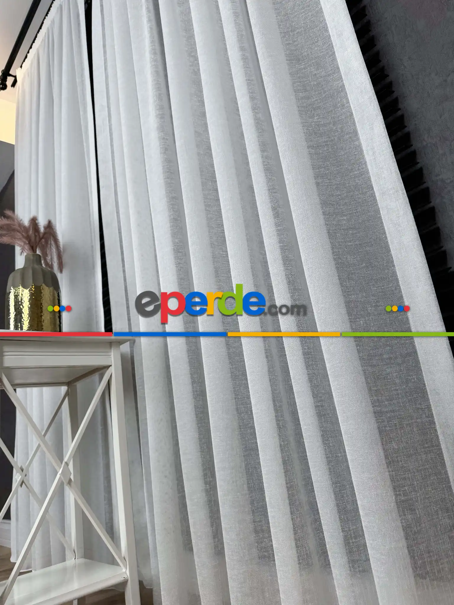 Ekru Keten Tül Perde, Büzgü Ekstraforlu